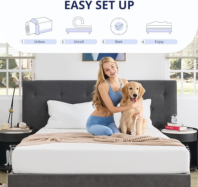 Twin Mattress 10 Inch Green Tea Memory Foam Mattress for Cool Sleep & Pressure Relief, Medium Feel Support,Fiberglass Free, Bed in a Box, Removable Washable Cover, CertiPUR-US Certified