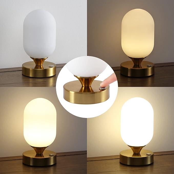 JONATHAN Y JYL7111C Eli 8" Modern Minimalist Iron Rechargeable Integrated LED Table Lamp Contemporary Bedside Desk Nightstand Lamp for Bedroom Living Room Office, Brass Gold/White