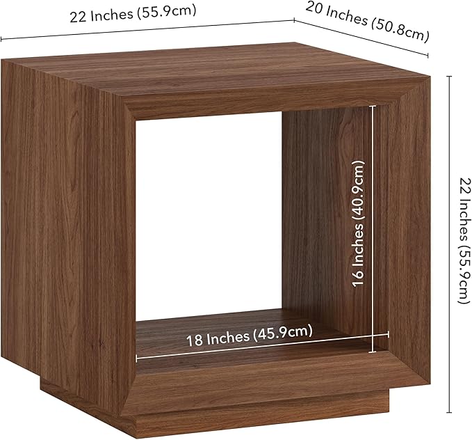 Henn&Hart 22" Modern Square Wooden End Table, Side Table, Nightstand with Open Display Shelf for Living Room, Office, Family Room, or Bedroom, Satin Walnut