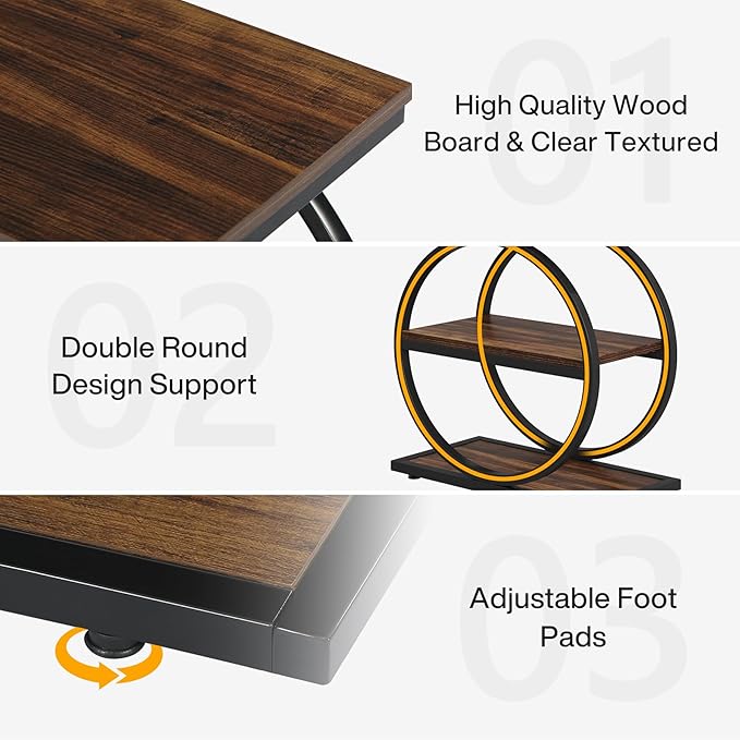 LITTLE TREE 3-Tier End Table, Industrial Side Table with Storage Shelves, Small Sofa Side Table for Living Room, Wooden Side End Table with Double Round Metal Legs