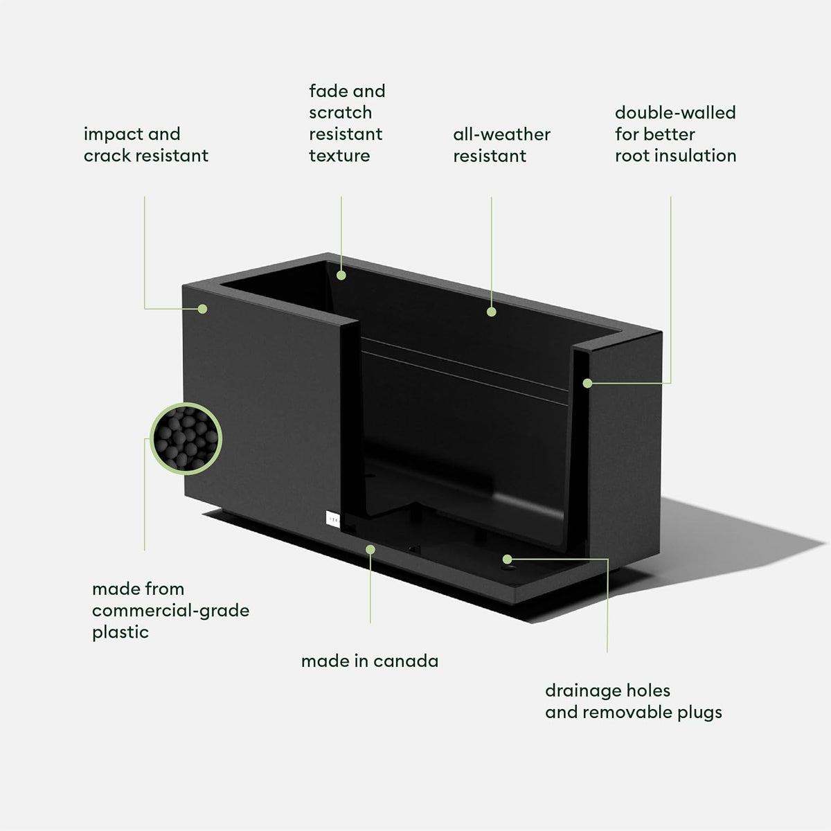 Veradek Block Series Long Box Planter - Large Rectangular Planter for Indoor or Outdoor Patio/Porch | Durable All-Weather Use with Drainage Holes | Modern Décor for Tall Plants, Flowers or Shrubs