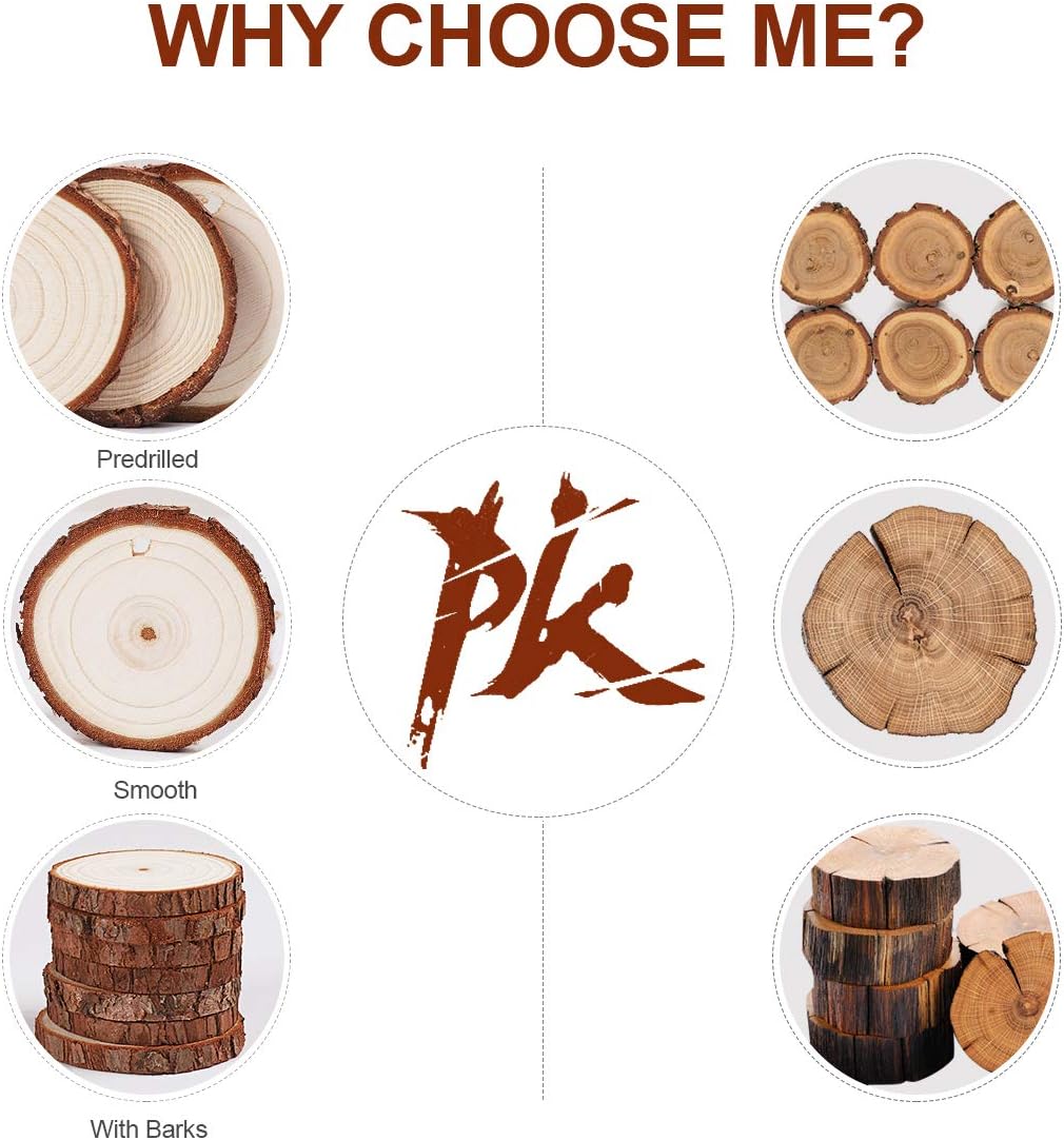 5ARTH Natural Wood Slices - 30 Pcs 2.7-3.1 inches Craft Unfinished Wood kit Predrilled with Hole Wooden Circles for Arts Wood Slices Christmas Ornaments DIY Crafts