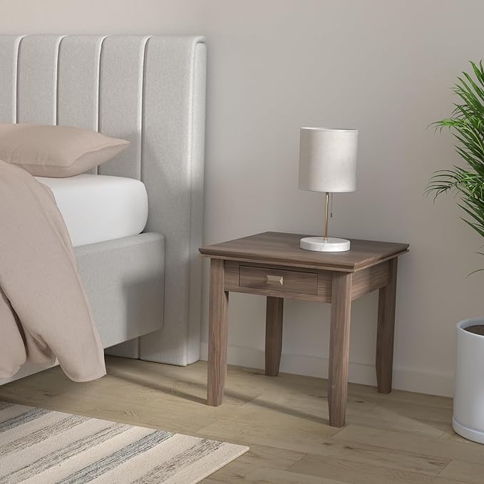 SIMPLIHOME Artisan SOLID WOOD 21 inch wide Square End Table End Side Table in Natural Aged Brown with Storage, 1 Drawer, for the Living Room and Bedroom