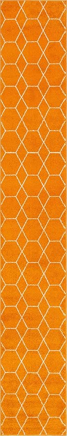 Unique Loom Trellis Frieze Collection Area Rug - Geometric (2' x 13' 1" Runner, Orange/ Ivory)