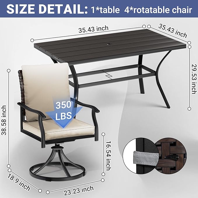 LEVELEVE 7 Piece Outdoor Patio Dining Set with 6 Swivel Dining Chairs & 1 Large Round Dining Table,Bistro Furniture Set for Lawn, Garden, Deck, Backyard and Porch