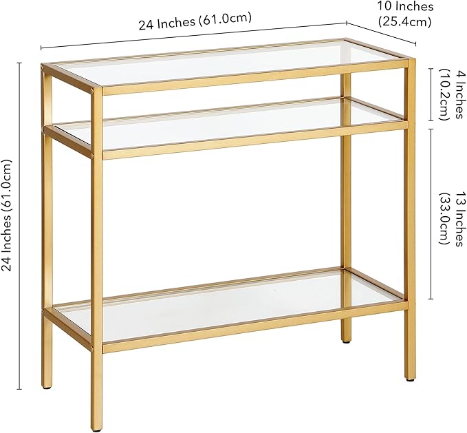 Henn&Hart 24" Wide Rectangular Rectangular Side Table in Brass, Table for Living Room, Bedroom