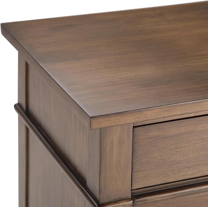 SIMPLIHOME Carlton Bedside Table - 24 inch Wide Solid Wood Nightstand Table in Rustic Natural Aged Brown, Transitional Bedroom Side or End Table with 2 Drawers, Open Storage Shelf and Bronze Hardware