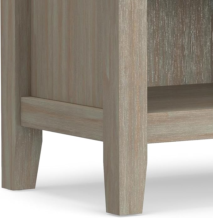 SIMPLIHOME Artisan Bedside Table - 24 inch Wide Solid Wood Nightstand Table in Distressed Grey, Contemporary Bedroom Side or End Table with 1 Drawer, Open Shelf Storage and Bronze Knobs