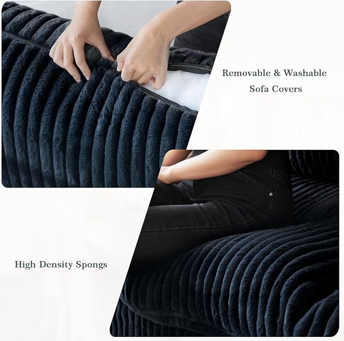 Modular Sectional Sofa, L Shaped Sofa with Chaise Ottoman, Deep Seat Cloud Sectional Couch, Couch Cushion Covers Removable, Comfy Modular Couches for Living Room, Office, Apartment, Black