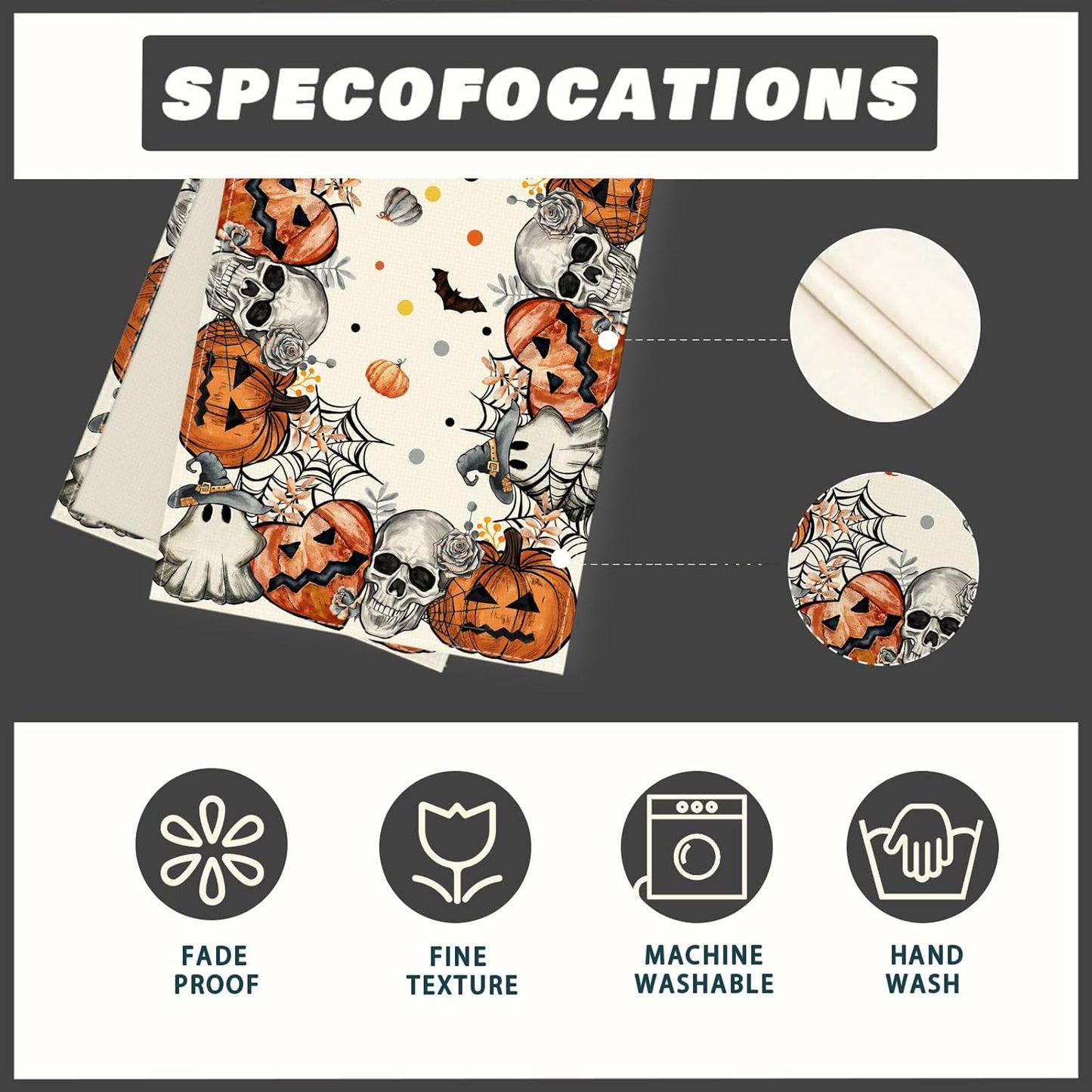 XCHI Spooky Skeleton Ghost Pumpkin Halloween Table Runner Party Table Decoration for Home Kitchen Dining Holiday Decor 13x36 Inch