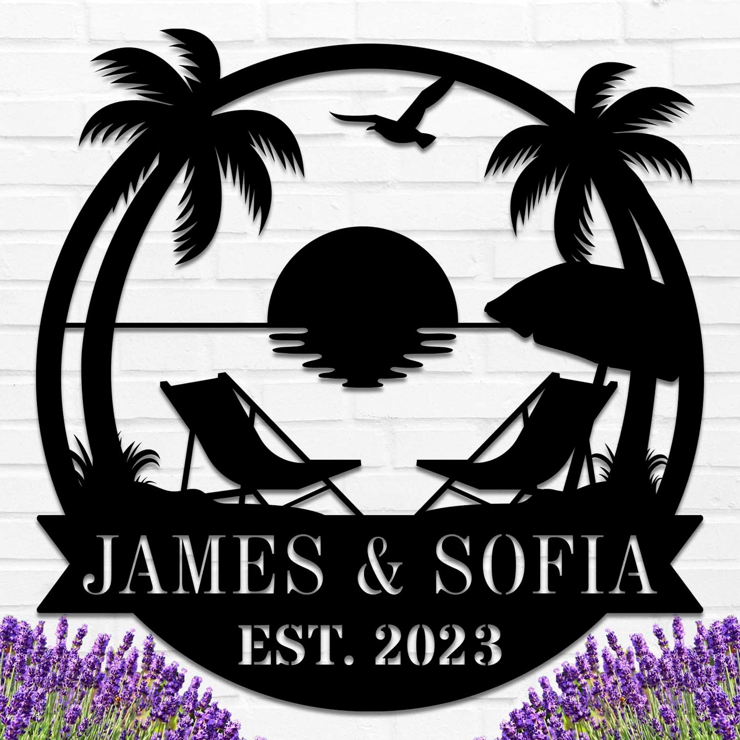 Personalized Beach Metal Monogram Sign, Custom Palm Trees Metal Name Sign, Outdoor Metal Family Name Sign, Custom Last Name Sign, Beach Coastal House Decor
