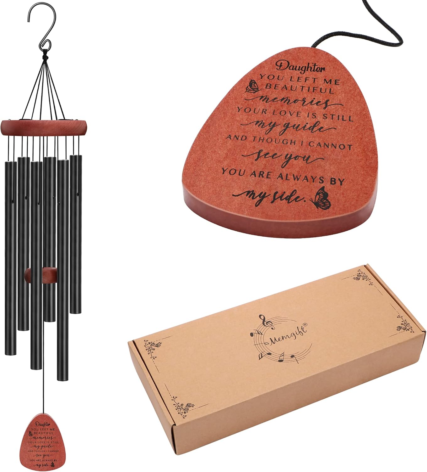 Memgift Memorial Wind Chime for Loss of Loved One - Sympathy Gift for Daughter - Outdoor Remembrance Wind Chime for Garden, Patio, Yard 32 Inch