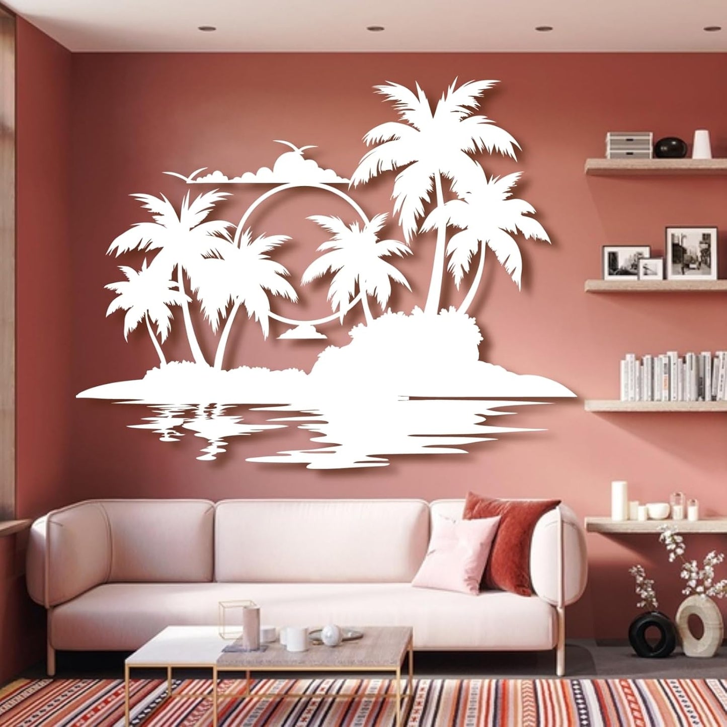 Lunwall Palm Tree Metal Wall Art, Tropical Beach Wall Decor, 19 L" x 14 W" / 47 x 37 cm