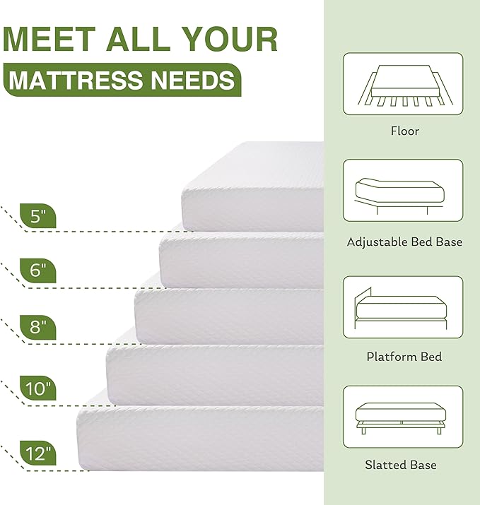 EGOHOME Twin Size Memory Foam Mattress, 10 Inch Bed Mattress in A Box with Cooling Green Tea Gel, Relieve Pressure with Medium Support, CertiPUR-US Certified, 75''L x 38''W, White