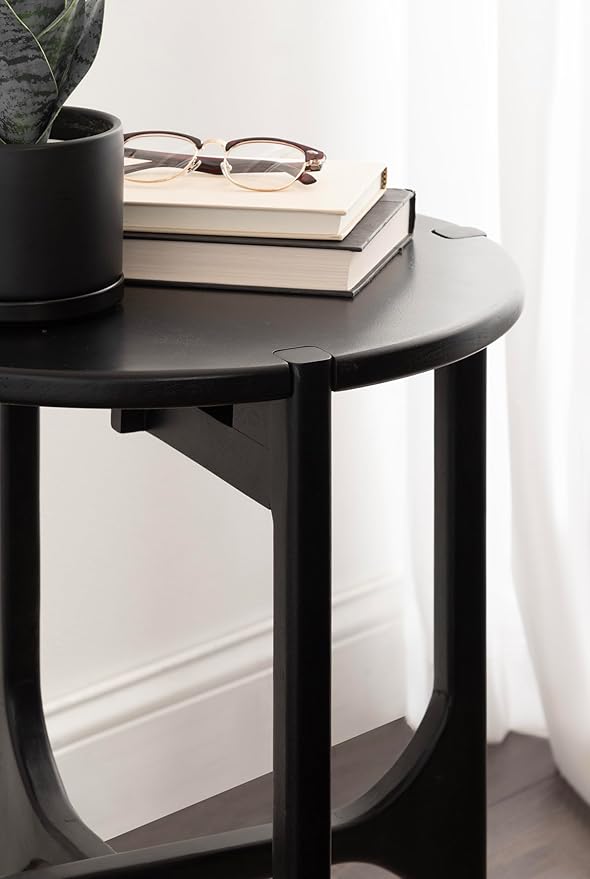 Kate and Laurel Kroscove Modern Geometric Mango Wood Round Side Table, 18 x 18 x 24, Black, Transitional Wood End Table for Use as Bedroom Nightstand or Living Room Decor Piece