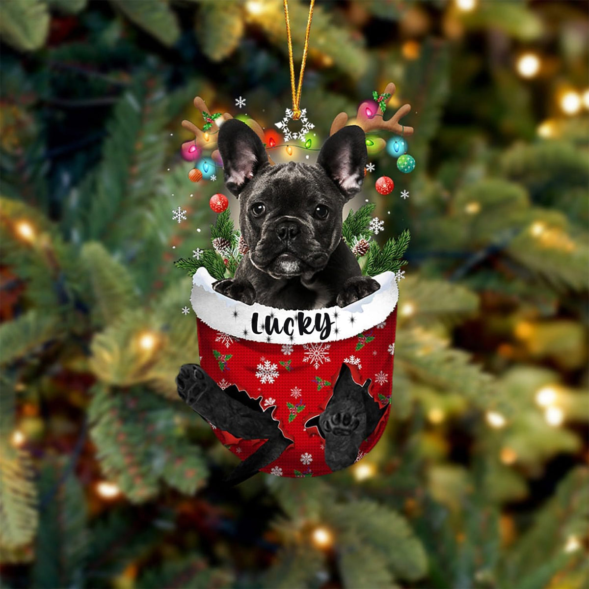 Black French Bulldog Dog Christmas Ornament, Black French Bulldog in Snow Pocket Christmas Tree Ornament, Dog Lovers Gift Idea Xmas Decor, Christmas Decorations for Tree, Ornament Gift for Dog Lovers