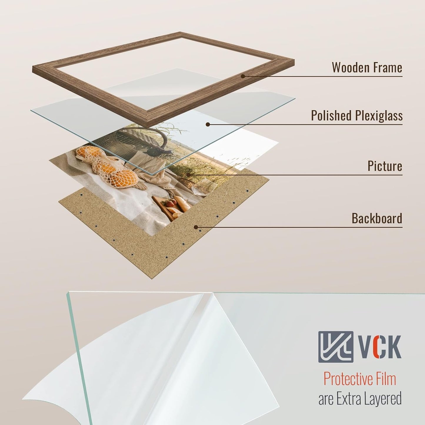 VCK 13x19 Picture Frame 3 Pack - Brown Walnut, Natural Textured Solid Wood Frame, Wall Gallery Frame