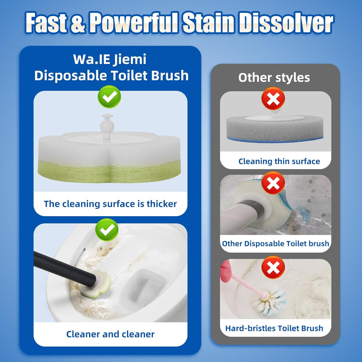 Toilet Bowl Cleaner Wand Refills,70 PCS Disposable Toilet Brush Heads Compatible with Wa.IE Jiemi and Most Wand,Disposable Wand Heads for Deep Cleaning