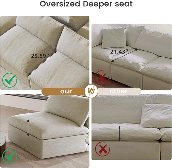 WJShome Cloud Modular Sectional Sofa with Thick Cushion, Down Filled Lovesofa,Wide 2-Seater Minimalist Couch,Convertible Couch Deep Seat Couches for Living Room Sofa Sets