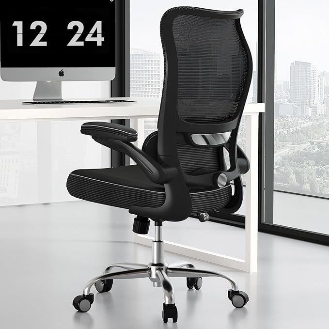 TRALT Ergonomic Office Chair - Desk Chair with Wave High Back Adjustable Lumbar Support Computer Chair - Gaming Chairs Mesh Backrest and PU Leather Seat for Home Reading Chairs to Adults(Black)