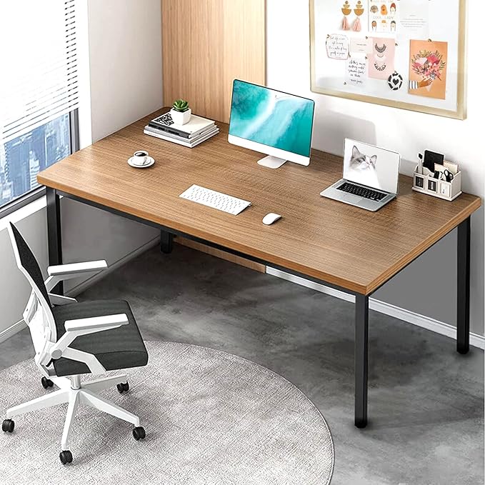 Bast Board Modern Simple Style Computer Desk Standing Table 30x59 Inches Large Office Desk Computer Table Study Writing Desk Workstation for Home Office Black Metal Frame