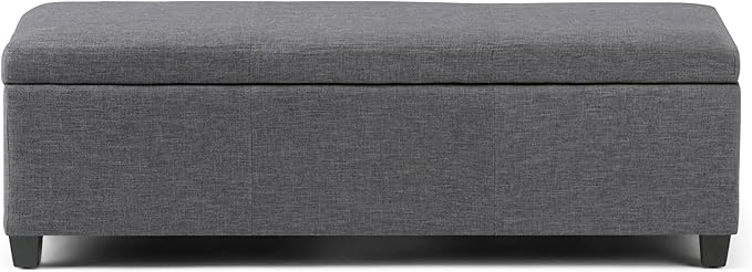 SIMPLIHOME Avalon Storage Ottoman Bench - 48 inch Wide Upholstered Linen Look Fabric Rectangular Lift-Top Ottoman in Slate Grey, Contemporary Storage Bench for Living Room with High-Density Foam