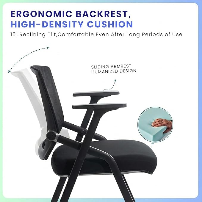 20 Pack Stackable Conference Room Chairs with Paddle Folding Office Chair Foldable Desk Chair Mesh Back and Arms for Conference Meeting Guest Reception Home Office Training Room Chair Black