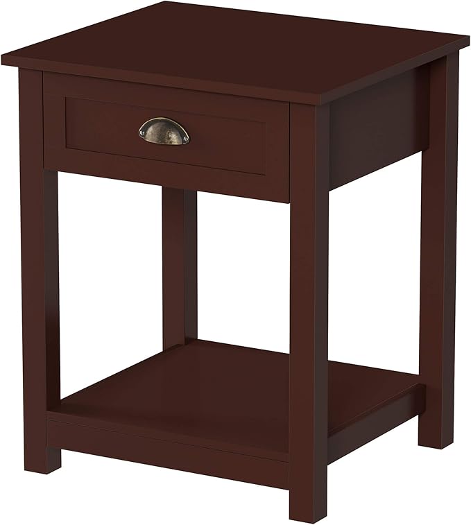 Side Table - Wooden Night Stand with Drawer and Open Storage Shelf - Shaker Style Bedroom or Living Room Furniture - Use as Bedside or End Table by Lavish Home (Brown)