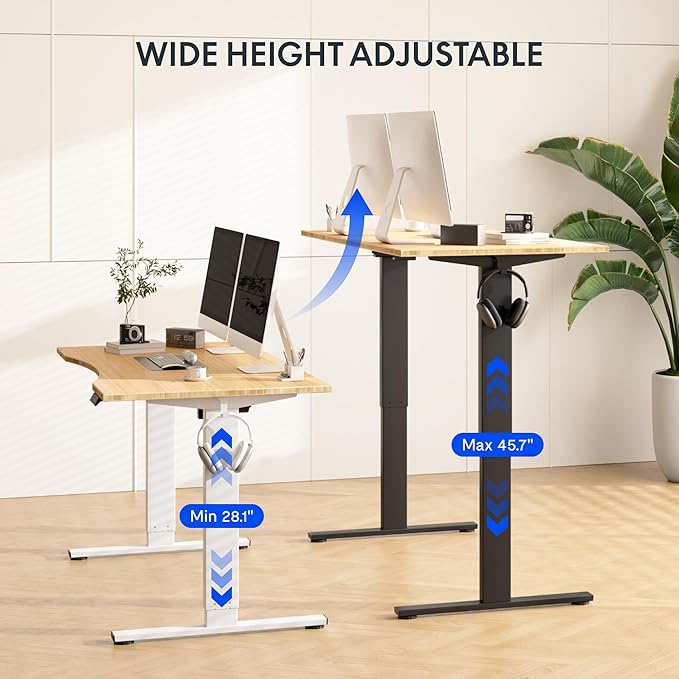 FLEXISPOT EN1 Bamboo Standing Desk, 55 x 28 Inches Whole-Piece Electric Adjustable Height Sit Stand Table, Home Office Stand Up Desk (Black Frame + Bamboo Curved Desktop, 2 Packages)