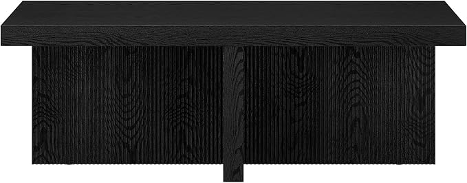 Henn&Hart 44" Fluted Rectangular Wood Pedestal Low-Profile Coffee Table for Living Room, Family Room or Office, Black Grain