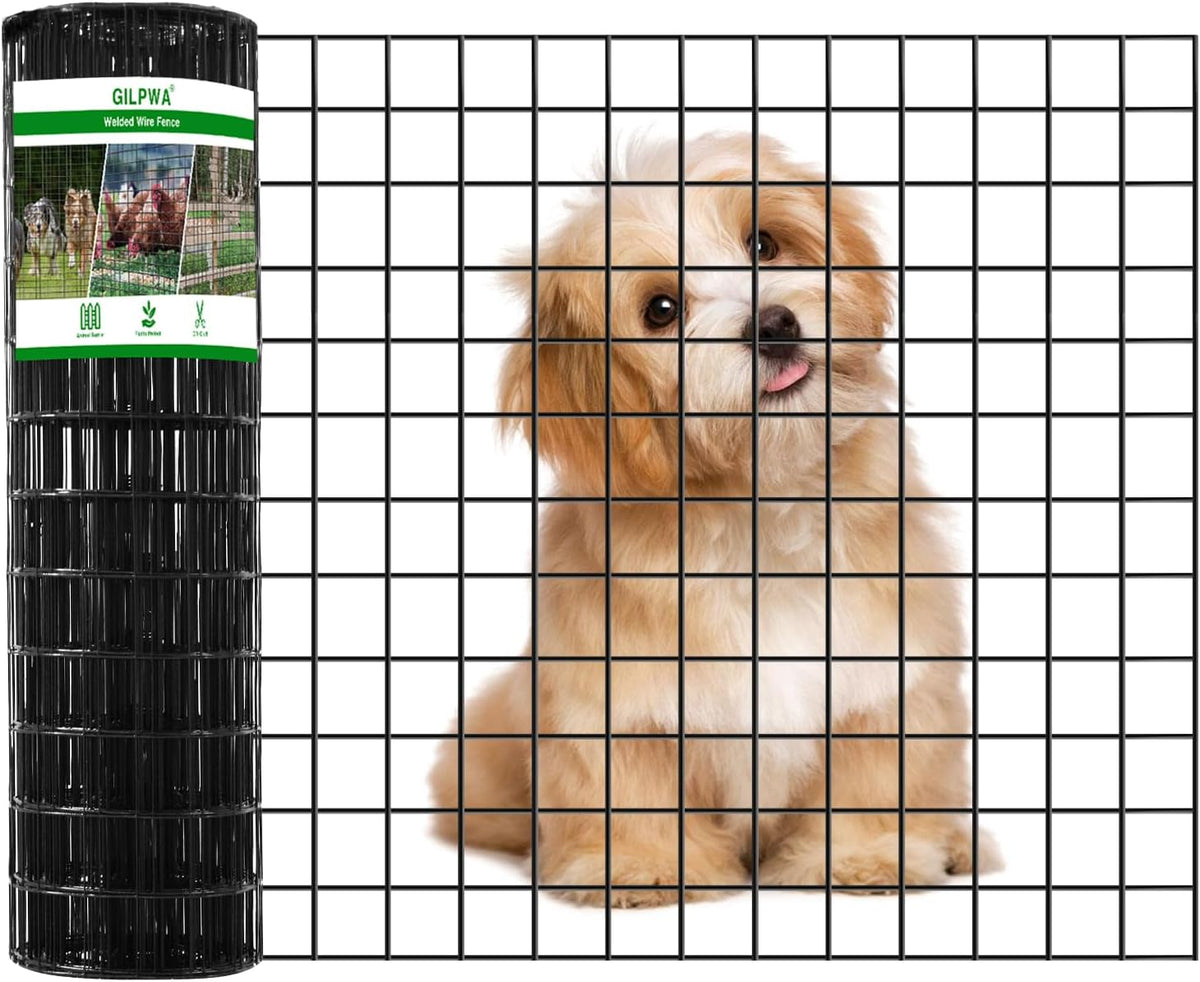 Wire Fence, 24 in(H) X 25 ft(L) PVC Coated Welded Wire Fencing 2" X 2" 16GA Garden Border Vinyl Metal Chicken Wire Fencing Mesh Roll for Yard Vegetable Plant Protection Poultry Netting Black
