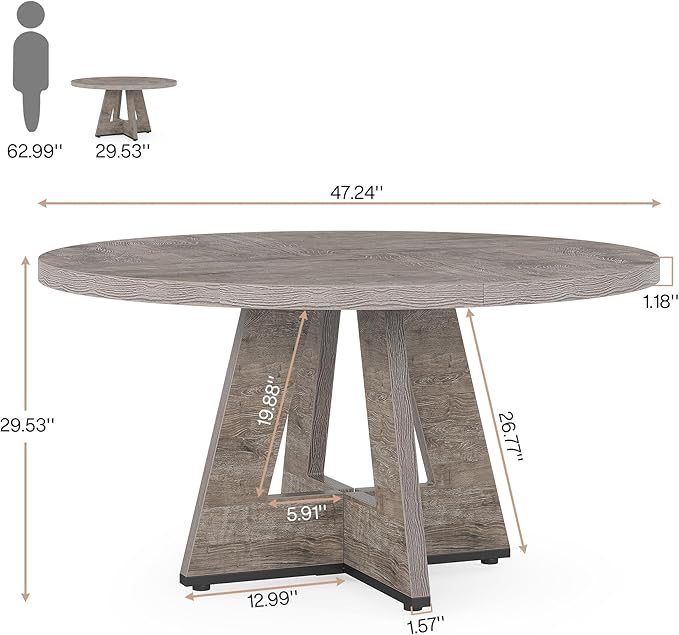 Tribesigns Farmhouse Dining Table, 47 Inch Round Dinner Table for 4 (Grey)