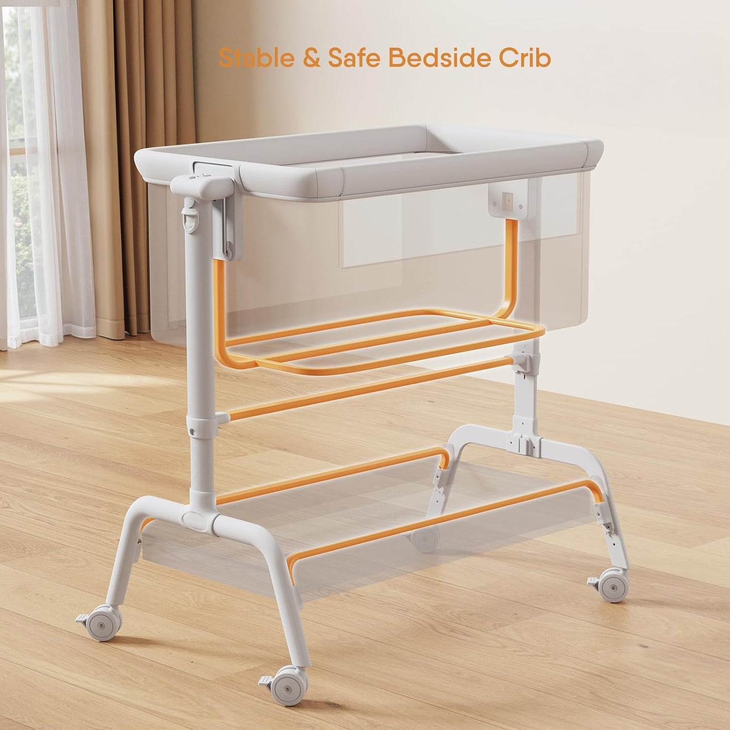 3-in-1 Baby Bassinet, Rocking Bassinet, Bedside Bassinet for Baby, Stable and Secure Bassinet Bedside Sleeper for Newborn & Infant, 6 Height Adjustable with Wheels, Mattress & Breathable Mesh