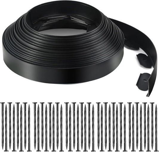 LINSHRY Landscape Edging, 40FT No Dig Garden Edging Border Kit with 48pcs Spikes, 2 Inch Tall Plastic Lawn Edging for Landscaping, Flower Bed, Grass, Yard