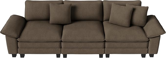 PHI VILLA Modern Modular Couches Sets, 123.6" Cloud Sectional Sofa with Upholstered Deep Seat, 3-Seater Couch for Living Room Small Spaces, Chenille Fabric, Taupe