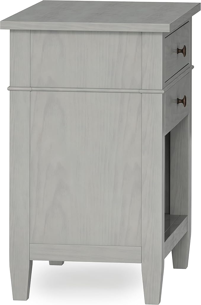 SIMPLIHOME Carlton Solid Wood 24 Inch Wide Contemporary Bedside Nightstand Table in Fog Grey, for The Living Room and Bedroom