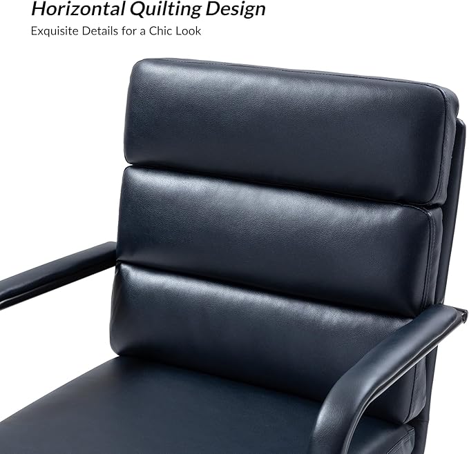 HULALA HOME Modern Faux Leather Home Office Chair with Tilt Lock & Metal Base, Desk Chair with Wheels & Padded Cushion, 360° Swivel Wide Seat Computer Task Chair, Navy