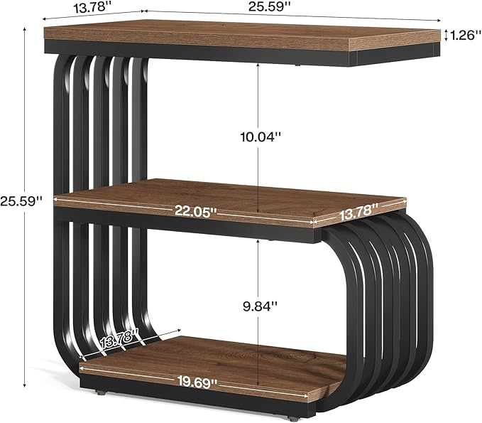 Tribesigns Small End Table, Narrow Side or Bedside Stand, 3 Tier Design Accent Table with Metal Frame, Industrial Vintage Nightstand for Living Room, or Small Spaces (1, Brown)