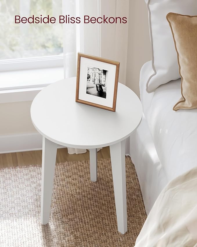 VASAGLE MAEZO Collection - Small Side Table, Round End Table, Nightstand with Tapered Legs, Curved Transitions, for Small Spaces, Living Room, Bedroom, Cloud White ULET237WB01S