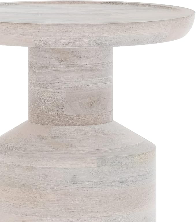 SIMPLIHOME Haynes End Table - 16 inch Wide Solid Mango Wood Round Accent Table with Sculptural Pedestal Base in White Wash, Boho Nightstand or Lamp Stand for Living Room or Bedroom, Assembled