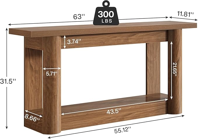 Tribesigns 63" Narrow Console Table, 2-Tier Storage Long Entryway Table, Sofa Foyer Furniture for Living Room, Entrance, Hallway, Rustic Brown