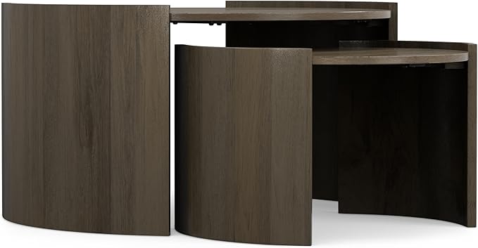 SIMPLIHOME Robin 2-Piece Nesting Coffee Table Set - 32 and 23 inch Wide Solid Mango Wood Round Living Room Tables in Ash Grey, Modern Space-Saving Center Table Set with Curved Legs, Assembled