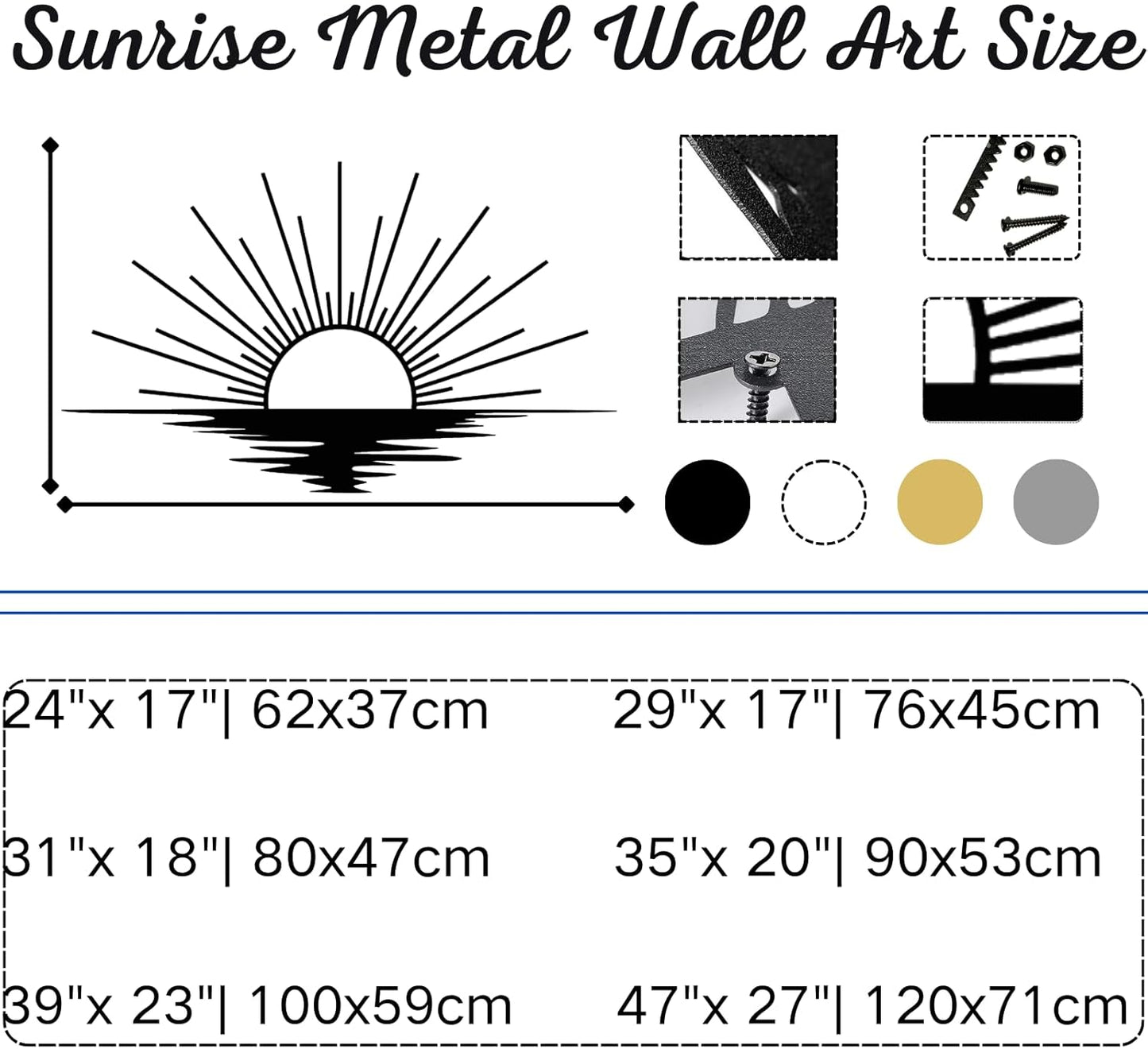 Sunrise Metal Wall Art, Metal Sun Wall Decor, Metal Sun Outdoor Decor, Large Metal Sun Wall Art, Sun Wall Art, Boho Sun Wall Art, Sunshine Metal Sign, Living Room Bedroom Wall Hangings (White, 47"x 27"| 120x71cm)