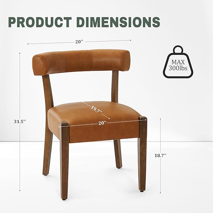 Modern Dining Chairs Set of 6, Faux Leather Upholstered Kitchen & Dining Room Chairs, Mid Century Modern Wooden Dining Chairs Oversized Sturdy Rounded Chairs Curved Back, Brown