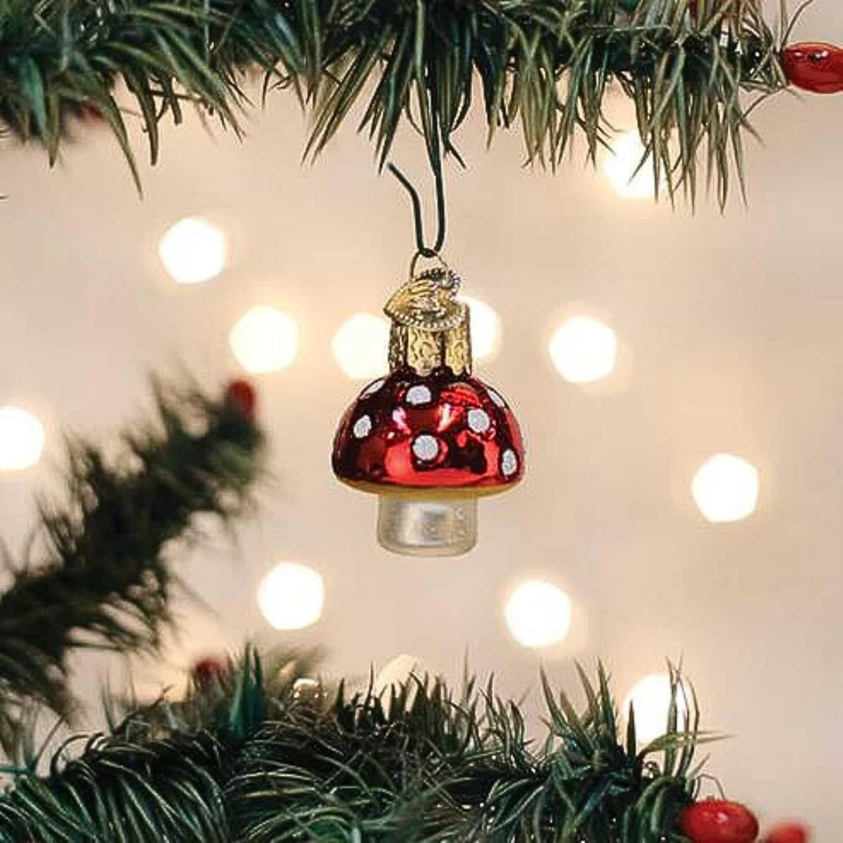 Old World Christmas Mini Lucky Mushroom Glass Hanging Ornament