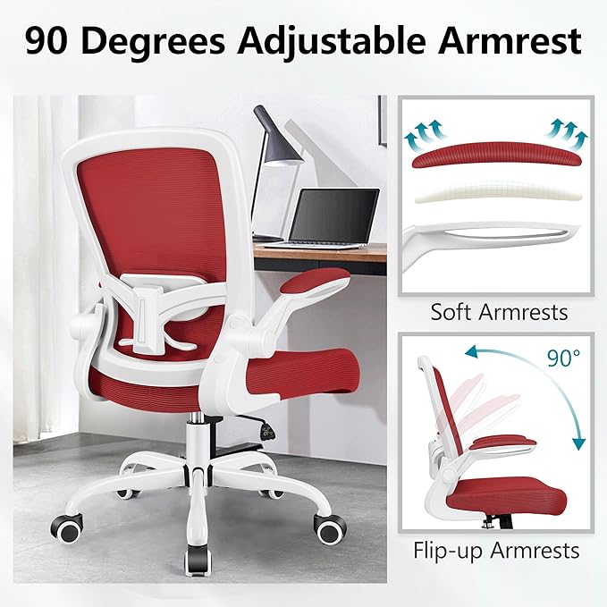FelixKing Office Chair, Ergonomic Desk Chair Breathable Mesh Chairs Adjustable High Back Lumbar Support Flip-up Armrests, Executive Rolling Swivel Comfy Computer Chairs Home Office Fire Brick