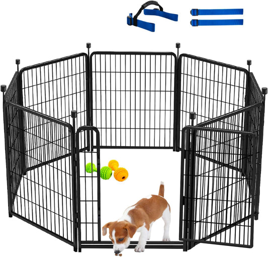 Tall Garden Fences and Borders for Dogs, 48 inch High Garden Fence, 8 Panels Total 17.7 Ft, 21 in Wide Low Threshold Gate. Modular Fencing, Dog Fence Outdoor for Yard. Vegetable Garden Fence