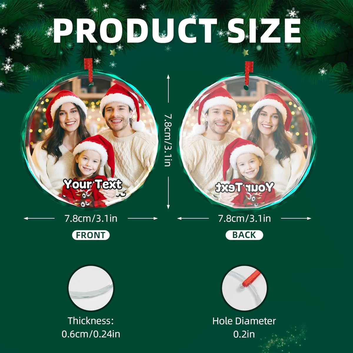 Personalized Christmas Ornaments 2025 Glass Custom Ornament Xmas Photo Ornament Customized Gifts Round