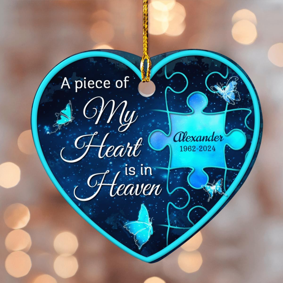 Personalized Memorial Ornaments A Piece of My Heart is in Heaven Ceramic Christmas Ornament in Loving Memory Sympathy Remembrance Keepsake Lost Loved One Gifts Xmas Tree Decorations