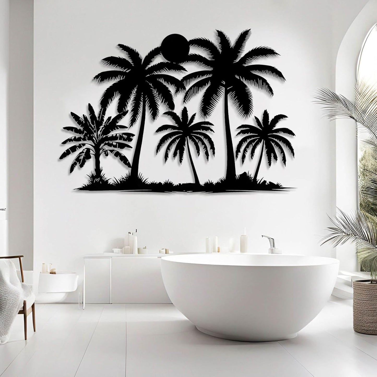 Tuglona Metal Palm Tree with Sunset Wall Decor, Tropical Palm Tree Metal Wall Art, Tropical Wall Decor, Sun Wall Art, Beach Wall Decoration, Coastal Trees Wall Hanging (Black, 41"x29"/105x73cm)